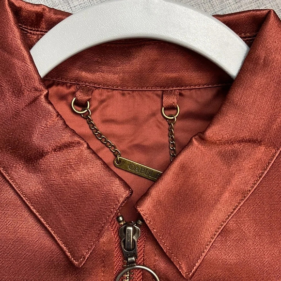 Anthropologie Capulet Souriez Brown Satin Bomber Jacket Size Small NWT - Picture 6 of 10